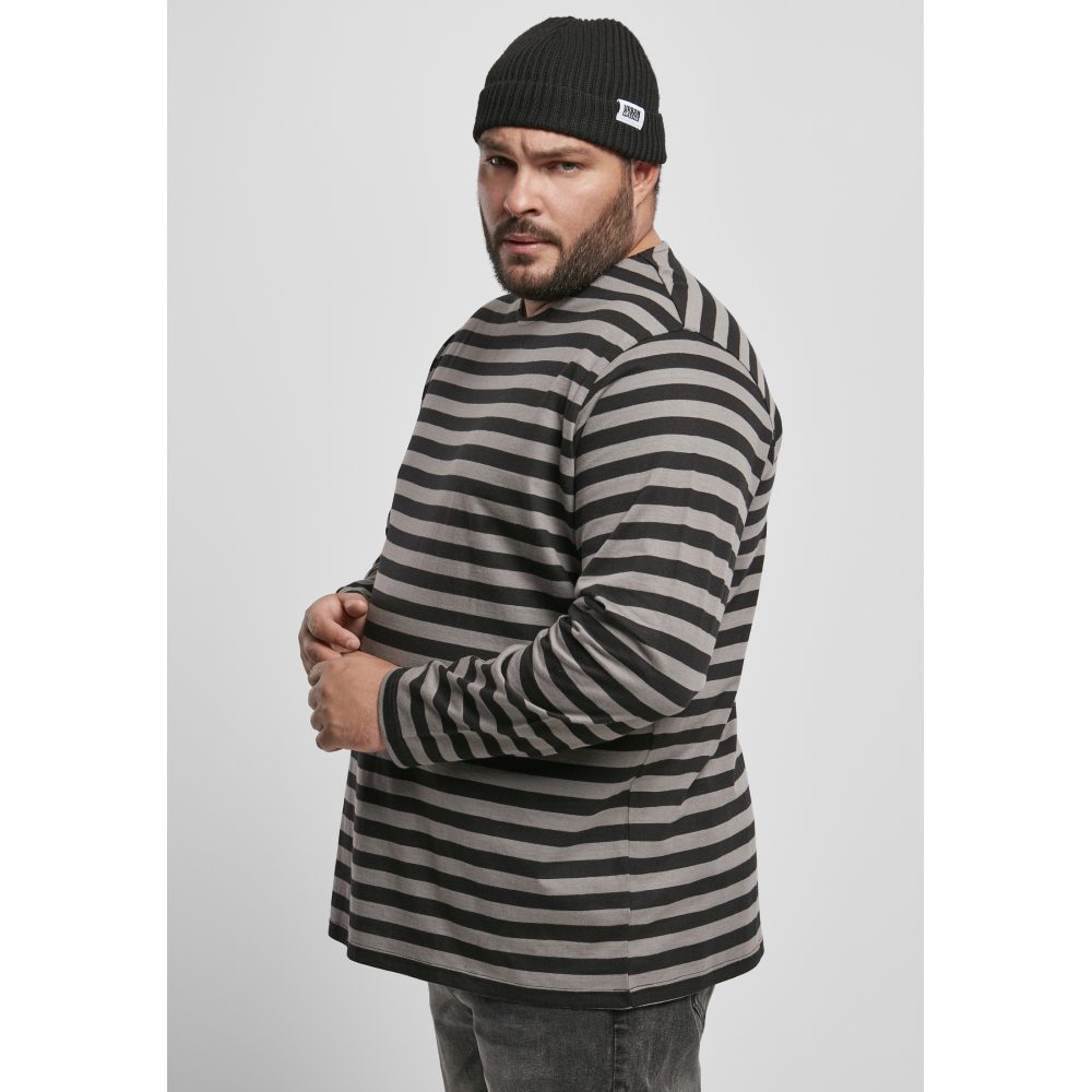 Urban Classics - Regular Stripe LS asphalt/black Longsleeve shirt - Grijs/Zwart
